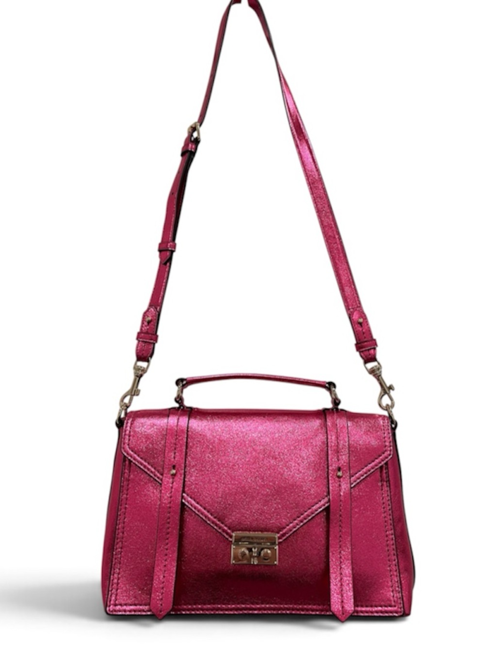 Henri Bendel Cambria Metallic Lipstick Pink Leather Satchel/Crossbody NWT - Picture 11 of 16
